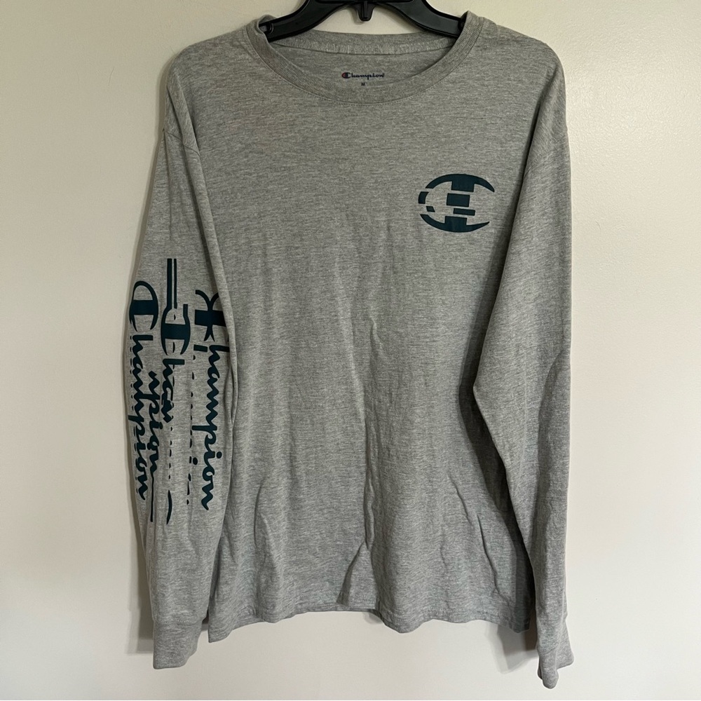 Men’s Champion Long Sleeve Gray & Blue‎ T-shirt Size Medium